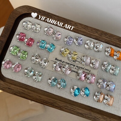 YIFANNAIL【锆石切面】手工无底托 彩色K9成品堆钻美甲饰品B33