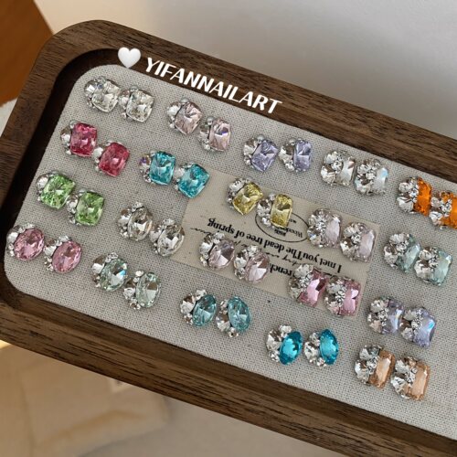 YIFANNAIL【锆石切面】手工无底托 彩色K9成品堆钻美甲饰品B33