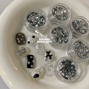 YIFANNAIL【韩风素材】爆闪钛银星星 梅花 蝴蝶点缀美甲亮片Q16