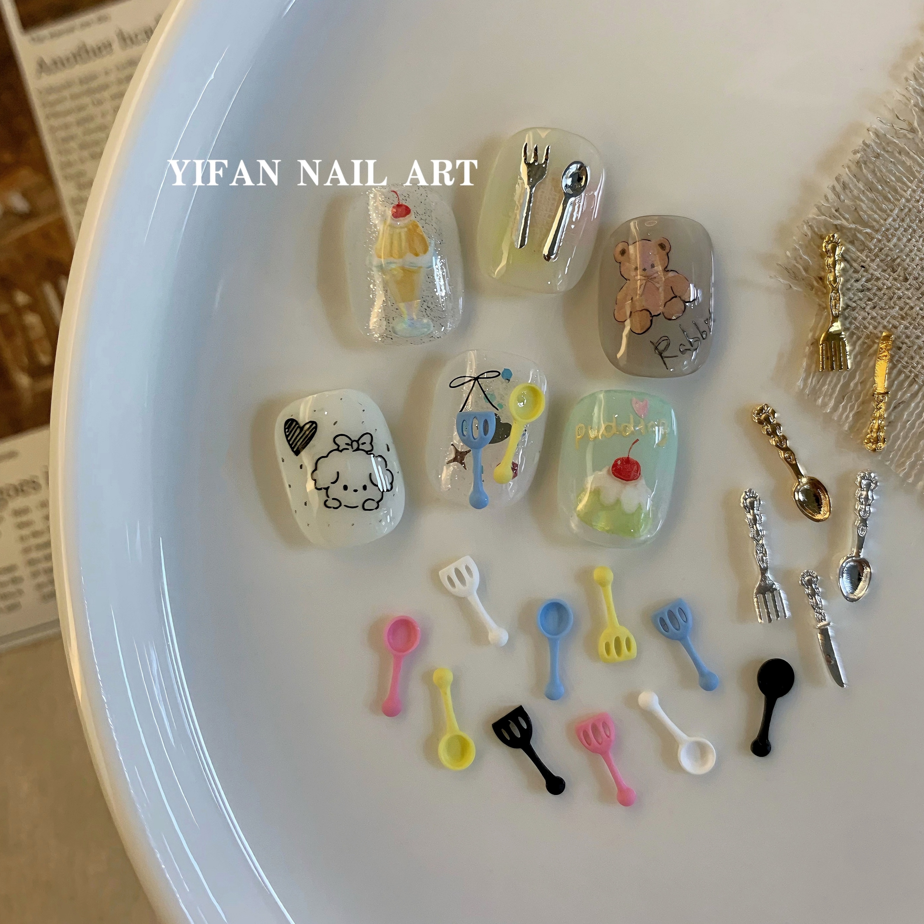 迷你餐具小众风精致刀叉美甲饰品