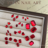 YIFANNAIL新年开运红钻美甲饰品 长方 菱形显白酒红平底钻S58