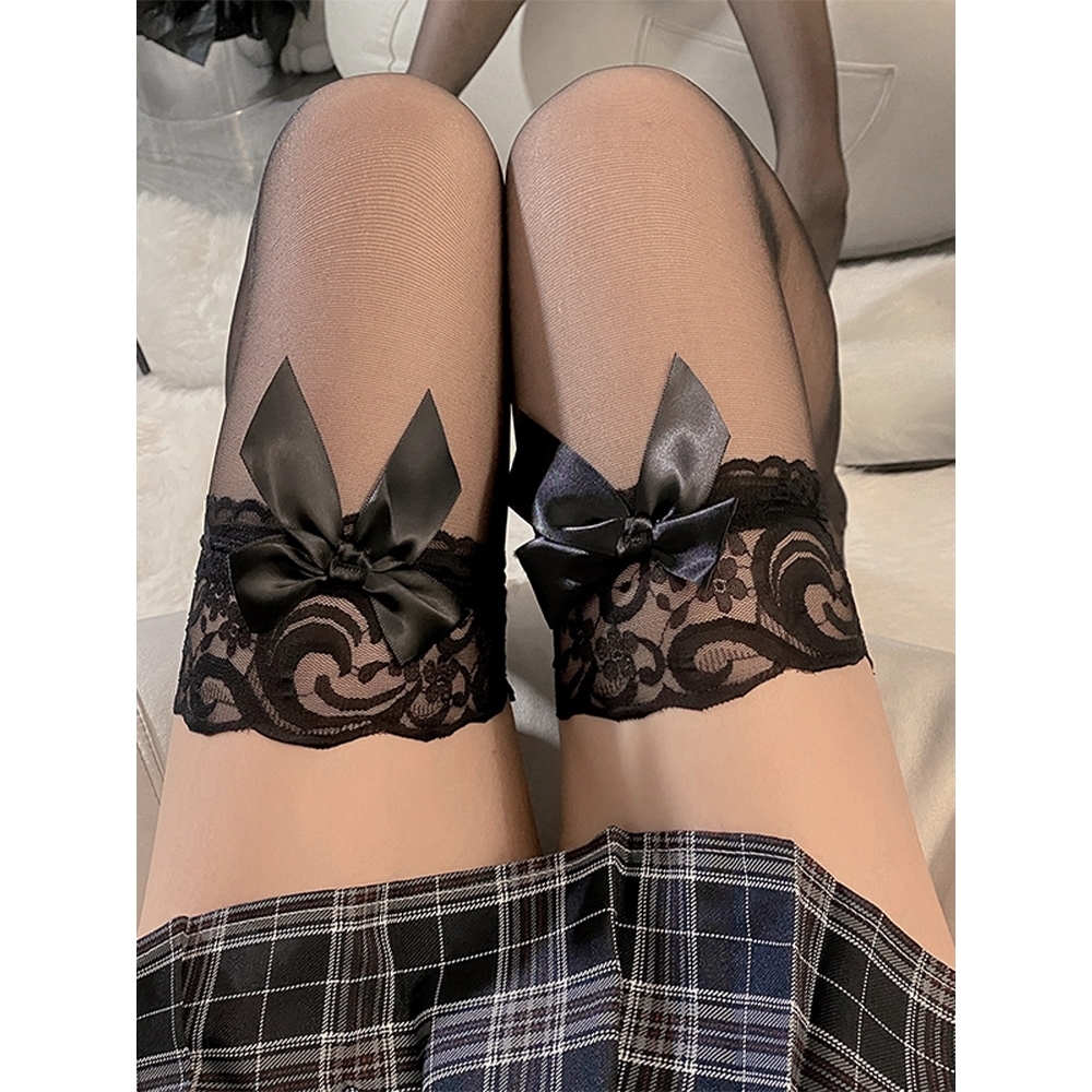 黑丝袜女日系JK蕾丝花边蝴蝶结长