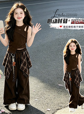 女童夏季美拉德格子裙裤两件套