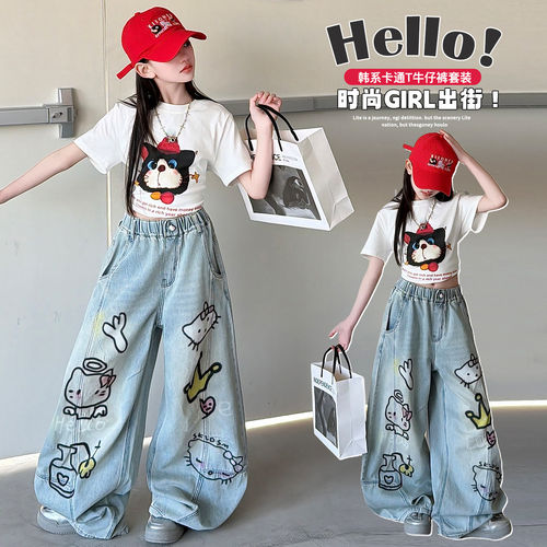 女童夏季卡通T恤牛仔两件套
