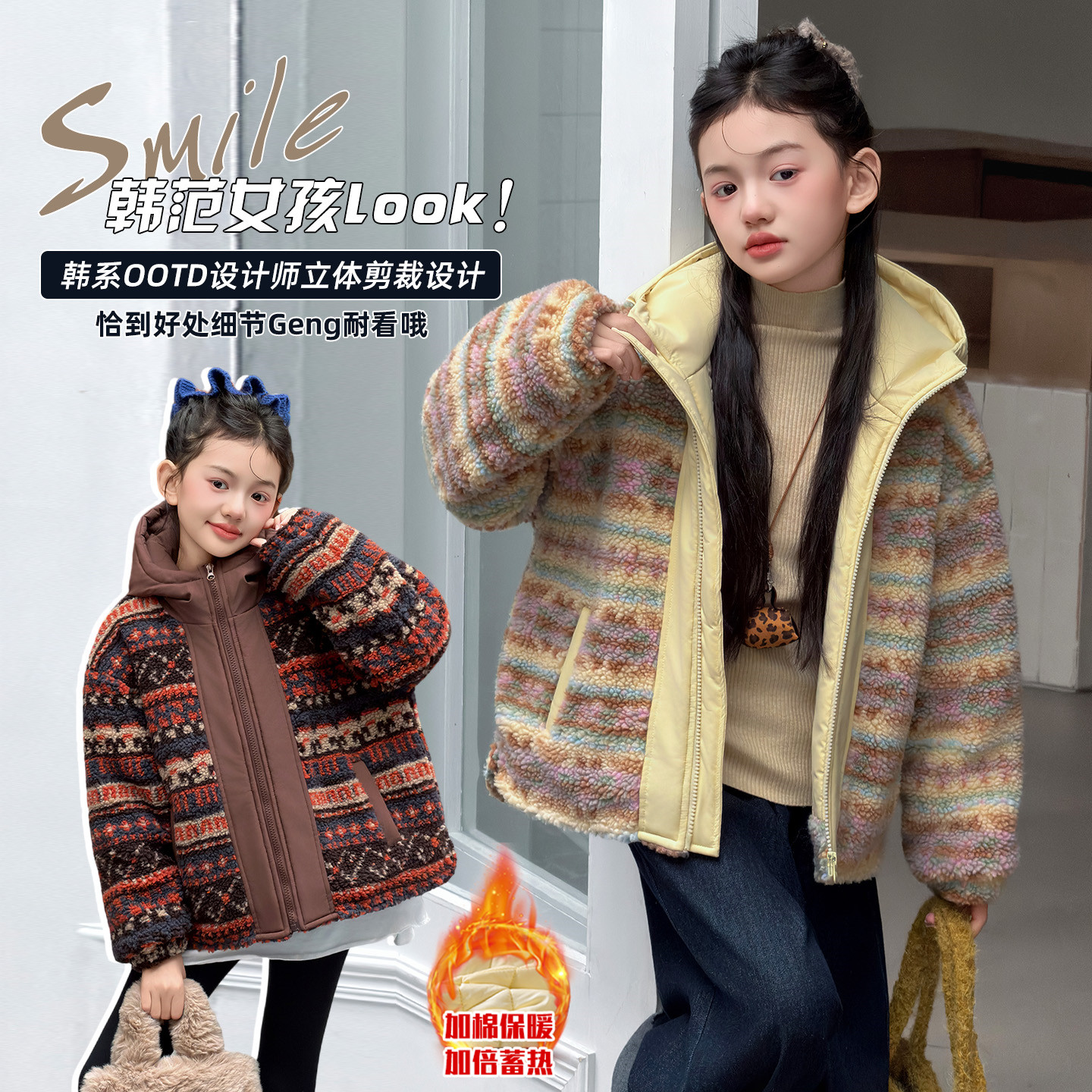 女童毛毛外套冬装2025新款爆款复古费尔岛夹棉加厚棉衣中大童棉袄,童装/婴儿装/亲子装,普通外套,淘宝优惠券,粉丝福利购,淘宝优惠卷