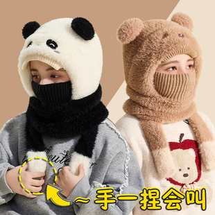 儿童套头帽子围脖一体帽女童冬季可爱护耳保暖加绒毛线连体帽男孩