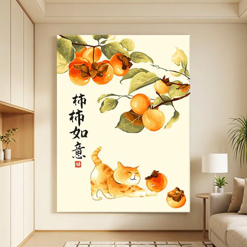 数字油画diy填充 中式手绘简约丙烯画画手工填色油彩装饰画 猫咪