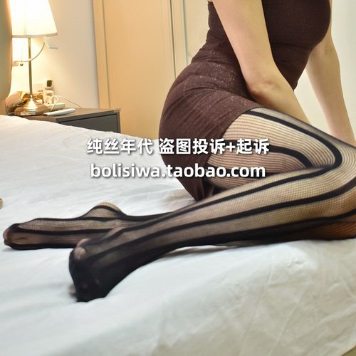 网袜竖条提花硅胶防滑蕾丝边黑丝