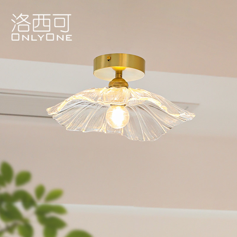 洛西可 法式轻奢荷叶玻璃吸顶灯 现代简约过道走廊玄关入户小灯具,家装灯饰光源,厨卫/阳台/玄关/过道吸顶灯,淘宝优惠券,粉丝福利购,淘宝优惠卷