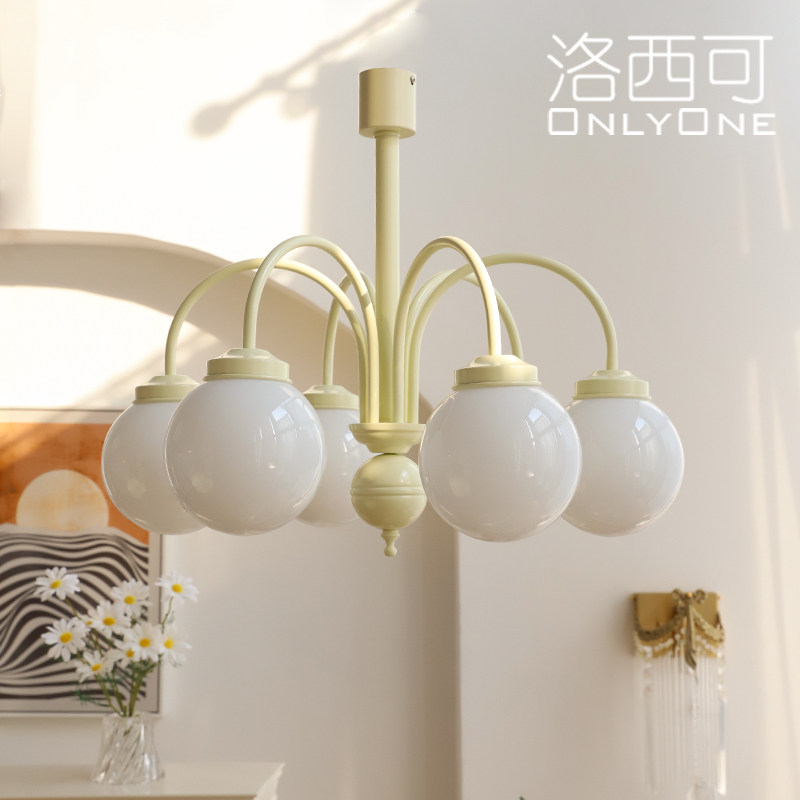 洛西可 中古奶油色圆球吊灯 法式美式复古北欧卧室餐厅客厅灯具,家装灯饰光源,客厅吊灯,淘宝优惠券,粉丝福利购,淘宝优惠卷