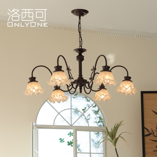 法式复古花朵玻璃客厅吊灯