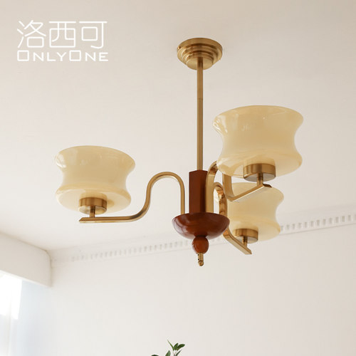 柚木色枝形吊灯卧室灯具中古玻璃