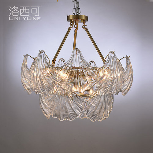 法式田园风贝壳轻奢客厅玻璃吊灯