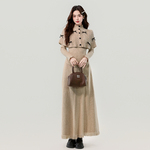 秋冬季实拍韩系设计感甜美修身长袖蝴蝶结长款三件套装针织裙女装