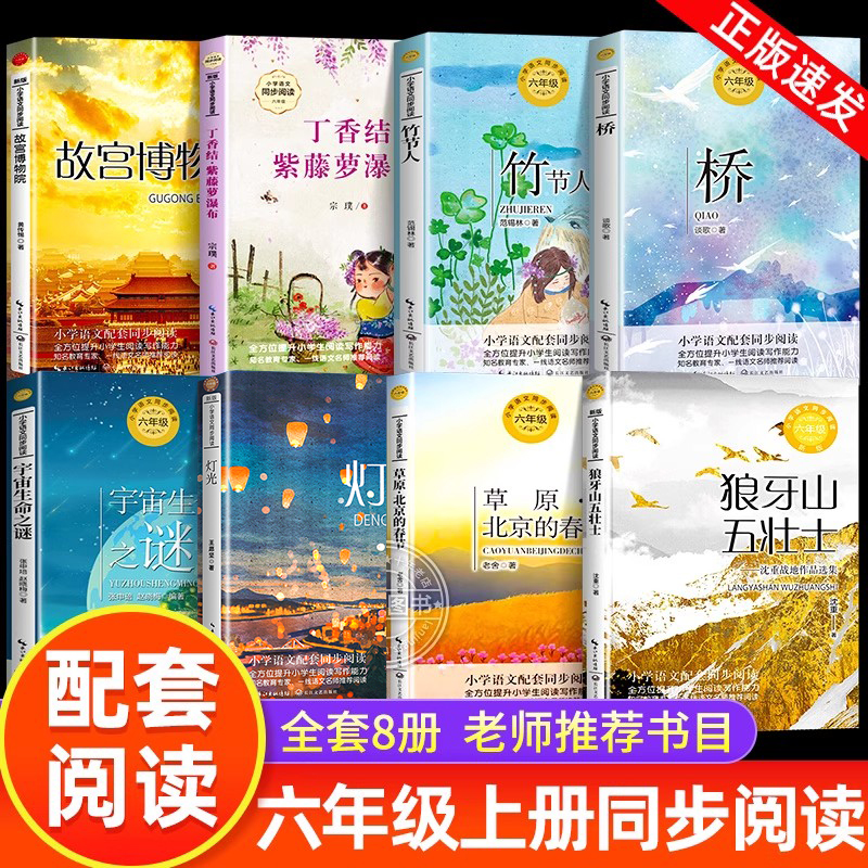 六年级上册必读的课外书全套8册老师推荐阅读书竹节人草原北京的春节狼牙山五壮士丁香结紫藤萝瀑布桥宇宙生命之谜灯光故宫博物院