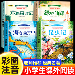 小学生课外阅读书籍必读经典 全套4册 一年级二年级老师推荐 绿野仙踪海底两万里昆虫记原著正版 名著儿童读物 木偶奇遇记彩图注音版