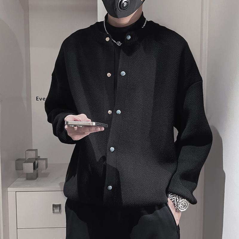 E238-P88控118百搭纯色针织羊毛衫设计纽扣款男士高级感毛衣黑，男装针织衫/毛衣，电商A208