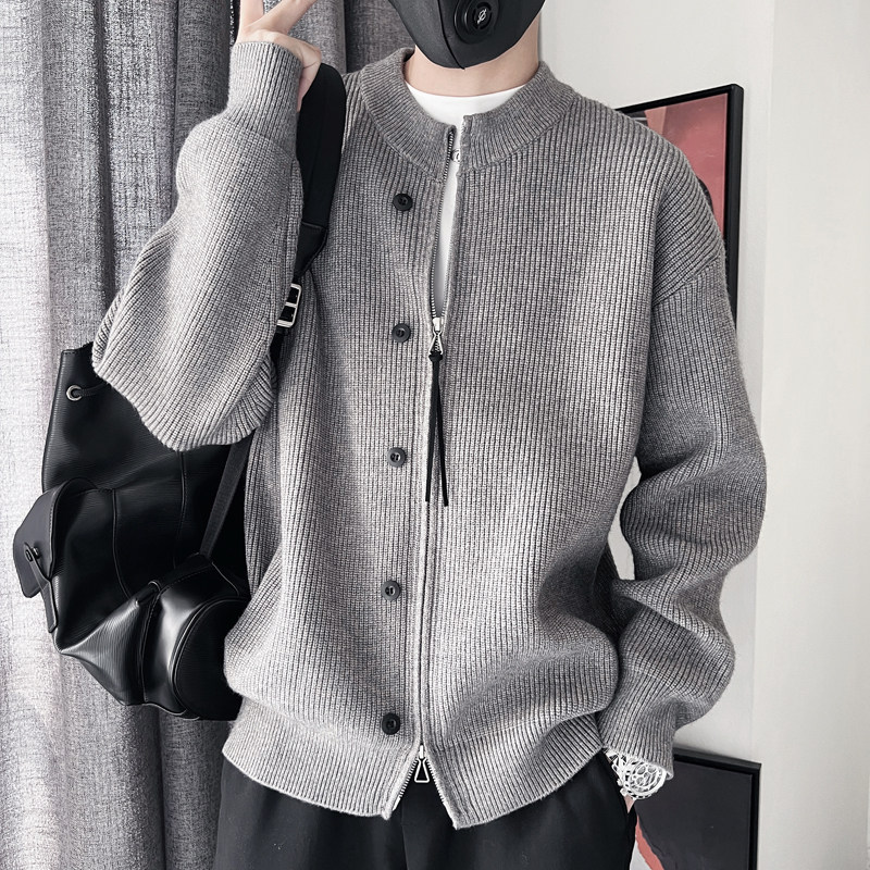 E236-P118控158设计高级感百搭纯色针织羊毛衫拉链款男士黑,男装针织衫/毛衣,电商A208