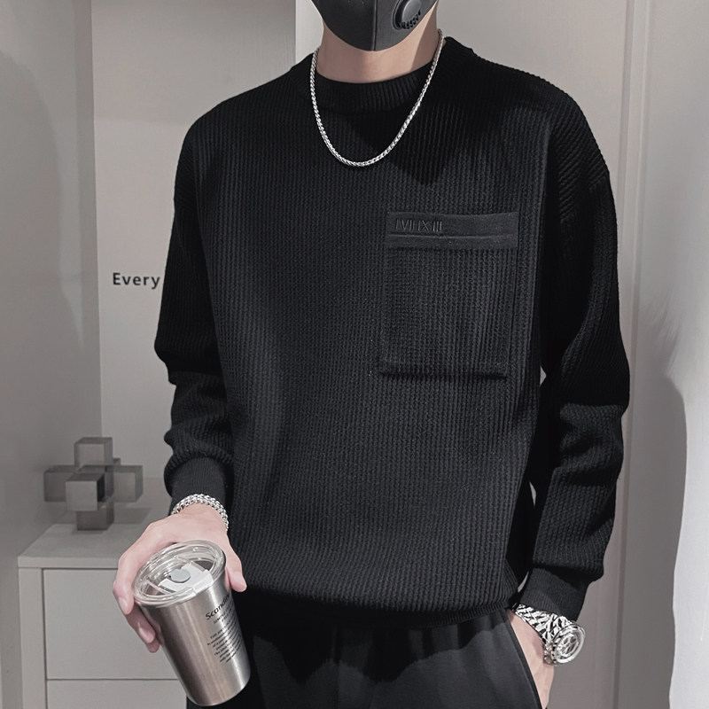 E257-P98控138设计高级感百搭男士纯色针织羊毛衫打底简约毛衣黑,男装T恤,电商A208