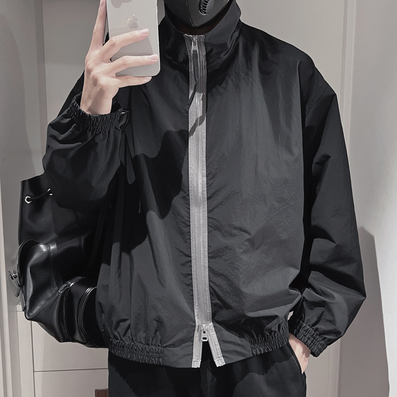 WT27-P108控148设计高级感百搭拉链撞色透气立领运动外套夹克黑，男装夹克，电商A208