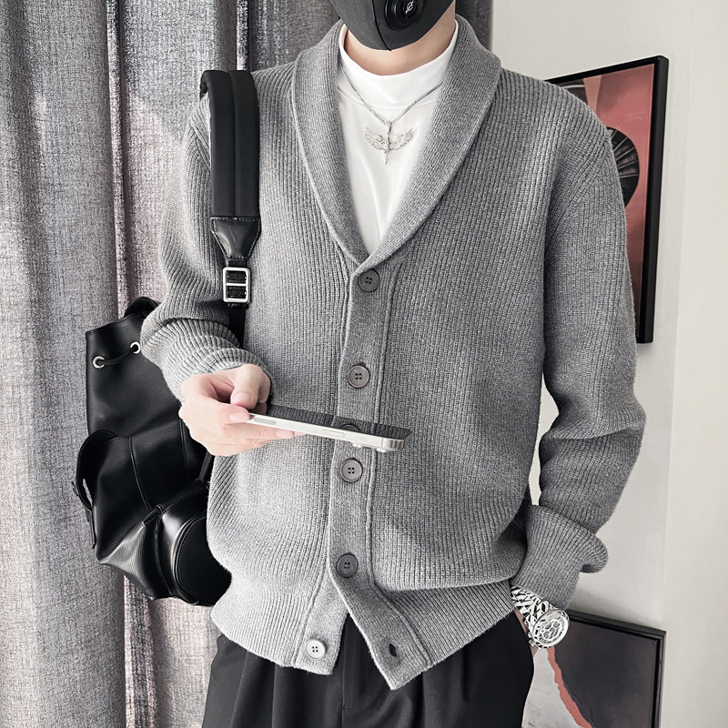 E239-P118控158设计高级感百搭针织羊毛衫纽扣款男士开衫毛衣黑,男装针织衫/毛衣,电商A208