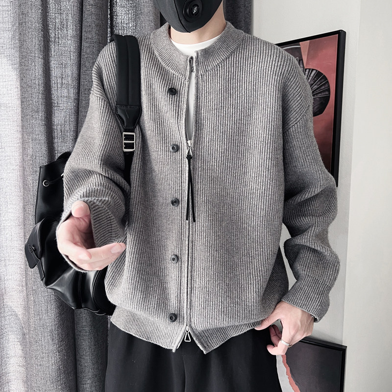 E236-P118控158设计高级感百搭纯色针织羊毛衫拉链款男士灰,男装针织衫/毛衣,电商A208