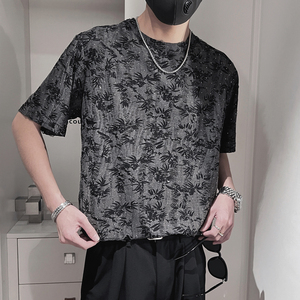 DT72A-P48控68夏男士短袖T恤圆领镂空时尚设计男款休闲百搭打底白图片