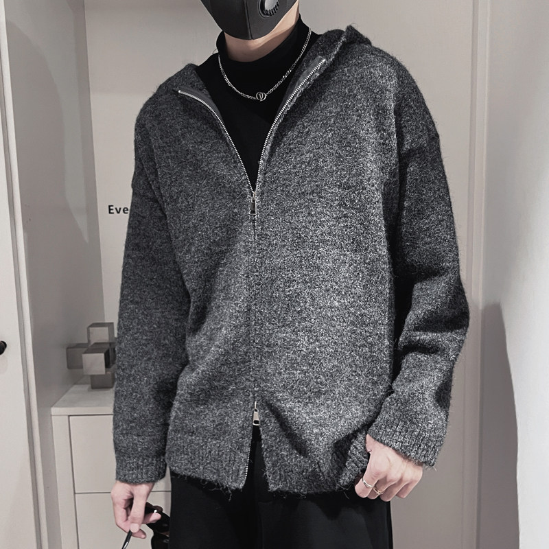 E256-P88控118设计连帽针织羊毛衫拉链百搭开衫简约纯色毛衣男蓝,男装针织衫/毛衣,电商A208
