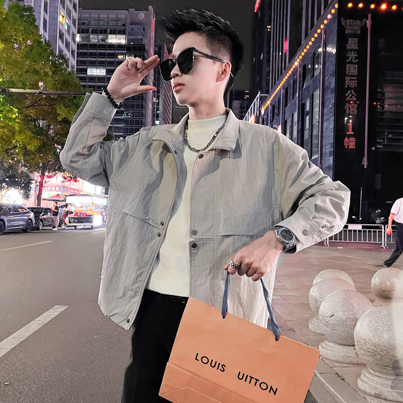 WT30-P98控138设计高级感百搭美式复古工装拼接男士休闲夹克米，男装夹克，电商A208