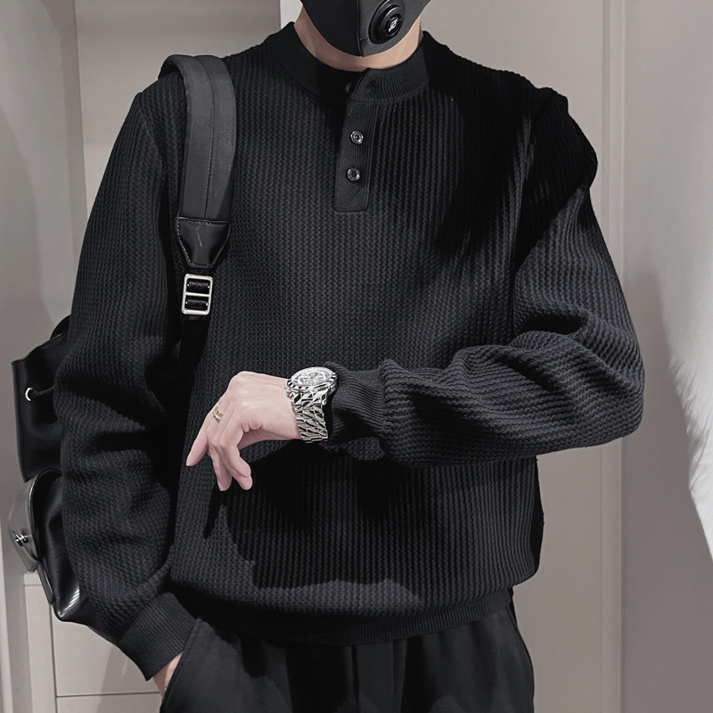 E252-P88控118设计高级简约套头简约针织羊毛衫男士百搭毛衣黑,男装针织衫/毛衣,电商A208