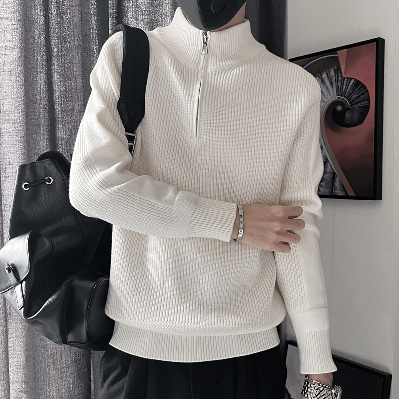 E203B-P88控118 秋冬男套头保暖简约设计高级感复古毛衣针织衫 白图片