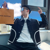 J75-P98控138春秋款男士痞帅外穿长袖百搭潮流条纹夹克外套黑首，男装夹克，电商A208