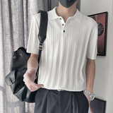 DT61-P68控98夏短袖套头提花翻领POLO衫T恤休闲百搭潮针织衫男白，男装T恤，电商A208