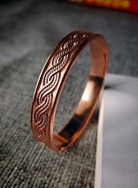 实心纯铜红铜紫铜手镯镯子手环平面无镀层刻花手工