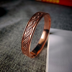 实心纯铜红铜紫铜手镯镯子手环平面无镀层刻花手工