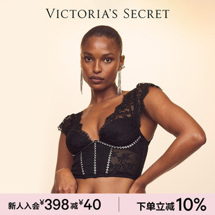 维密花卉蕾丝拼接透明网眼梦幻塑身衣鱼骨胸衣女25