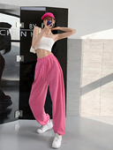 粉色春夏季 子直筒束脚卫裤 宽松运动长裤 女拖地高腰显瘦抽绳休闲裤