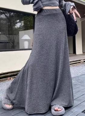 法式复古灰色垂感高腰半身裙女春秋外穿内搭打底针织中长款A字裙