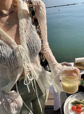 法式复古辣妹提花雪纺防晒收腰外套短上衣女春夏季纯欲风披肩开衫