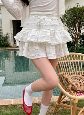 法式休闲蛋糕A字裙芭蕾风蓬蓬短裙女春秋内搭夏季花边纯欲半身裙