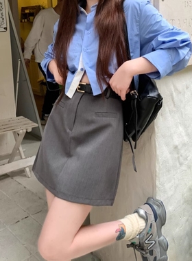 韩版灰色西装半身裙女春秋内搭夏季外穿休闲包臀短裙气质A字半裙
