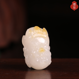 3.4克新疆和田玉籽料白玉洒金皮财神 手串手链配珠吊坠挂件苏工