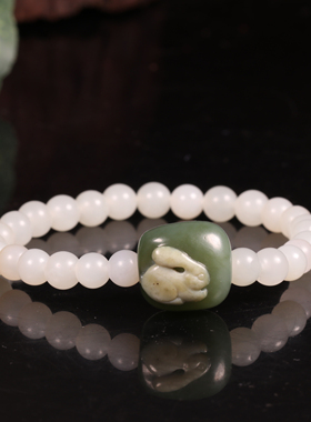 惹石玉雕新疆和田玉兔兔手串