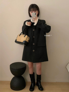程小姐大码法式气质小香风秋冬女中长款花边袖加厚毛呢蕾丝外套裙
