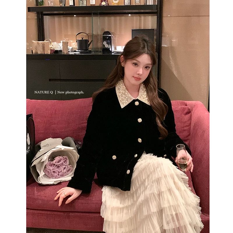 程小姐 大码定制女装2025秋冬新款高品质丝绒重工领小棉服外套