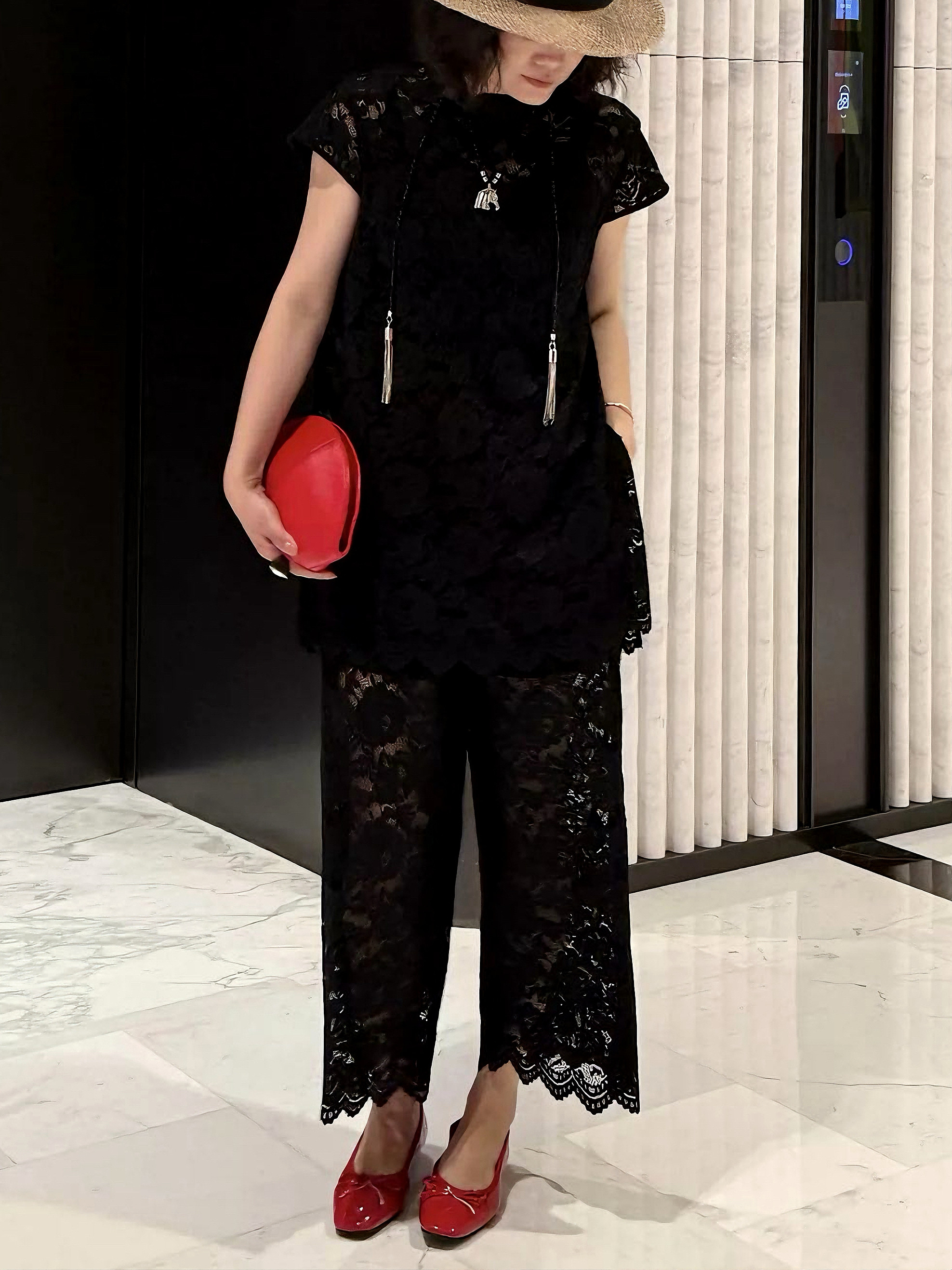程小姐 大码定制女装2026春夏蕾丝国风裤子显瘦高级短袖裤子套装