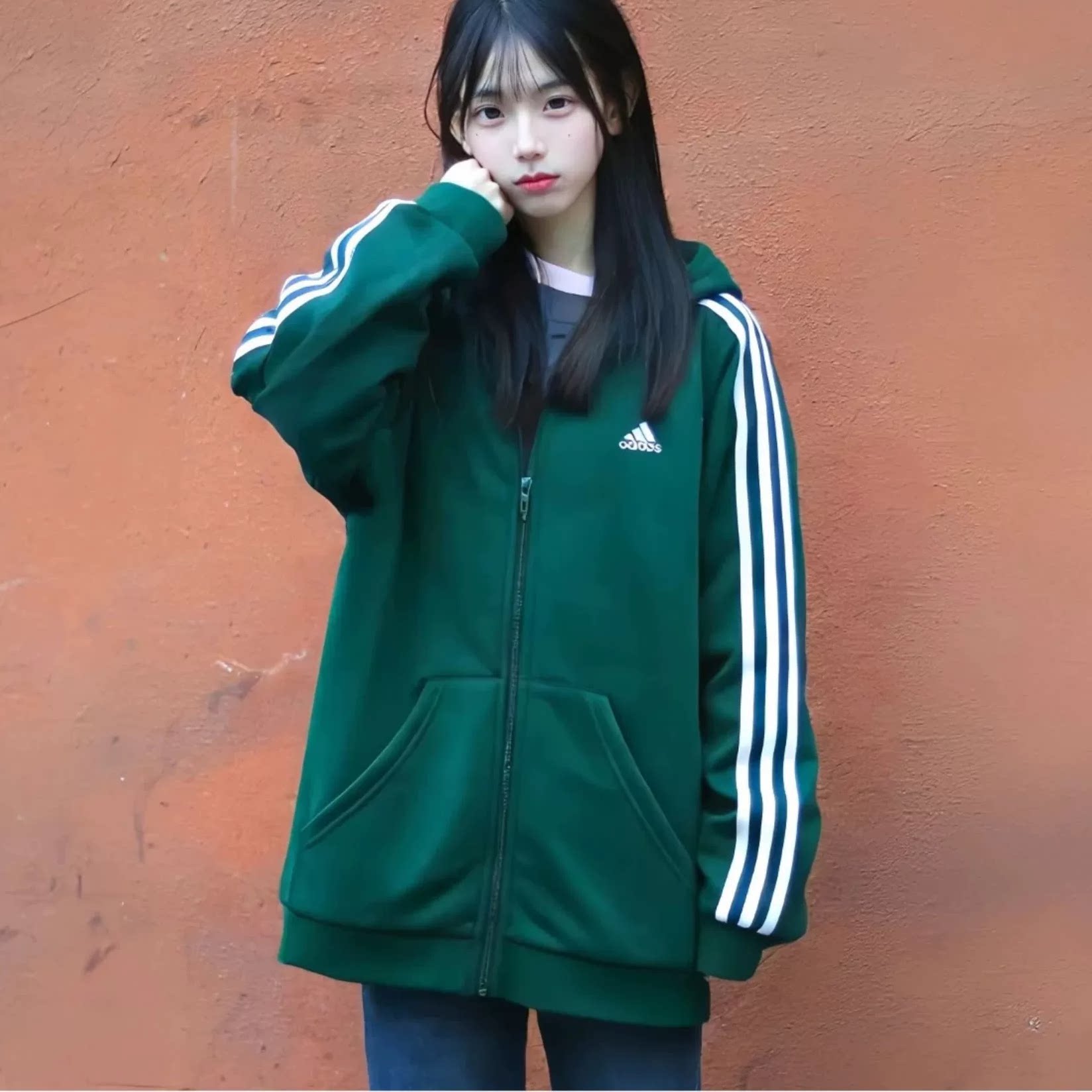 正品Adidas 儿童/青少年 男女 加绒保暖休闲外套连帽JJ3187JF2509