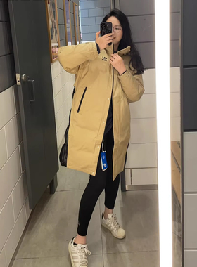 Adidas阿迪达斯中长款羽绒服女子三叶草冬季保暖外套HF1585GU1781