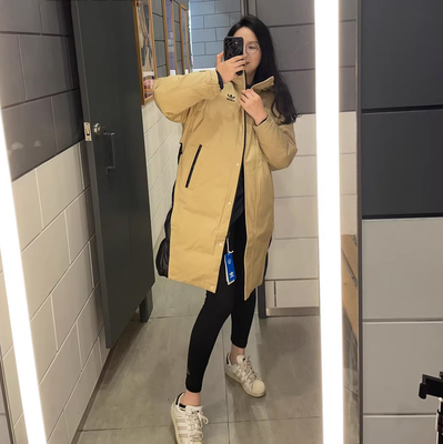 三叶草女保暖防风中长款羽绒服