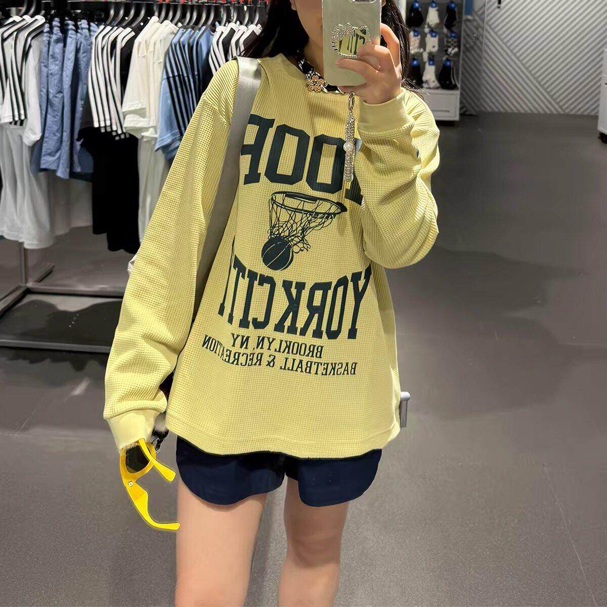 现货正品 奥莱阿迪达斯三叶草华夫格男女运动休闲长袖T恤JY4735
